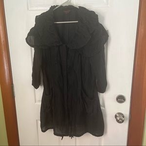 Simon Chang exaggerated collar button front black shirt